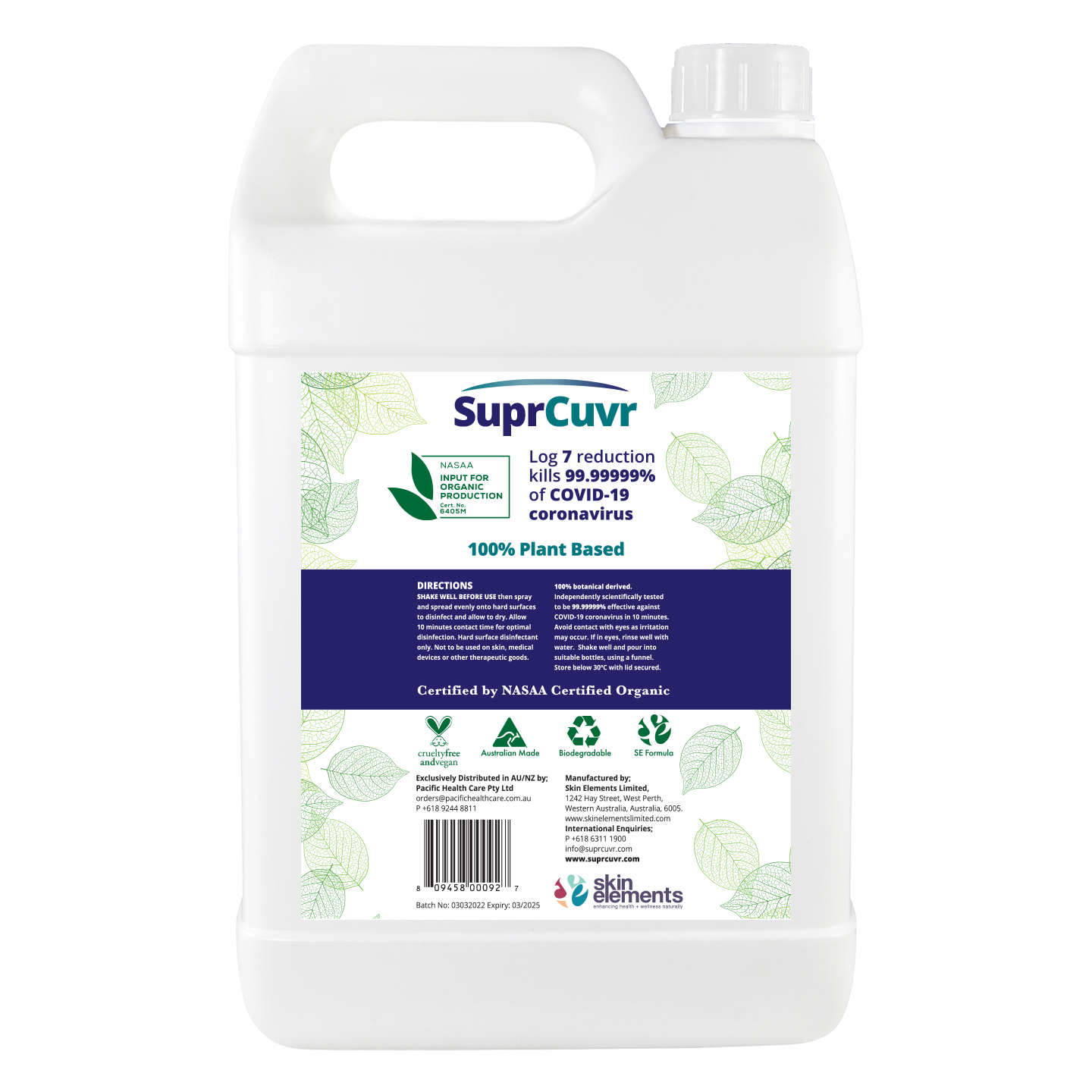 SuprCuvr™ - spray disinfectant 5 litre refill - hospital grade disinfectant -TGA Registered